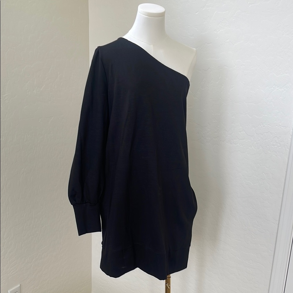 Free People Black Asymmetrical One-Shoulder sweatshirt Dress